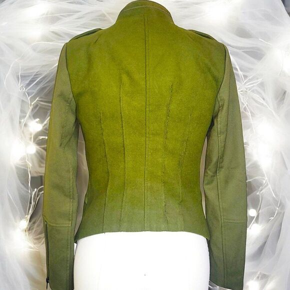 Army green double-breasted tapered military blazer suit jacket - Picture 2 of 10